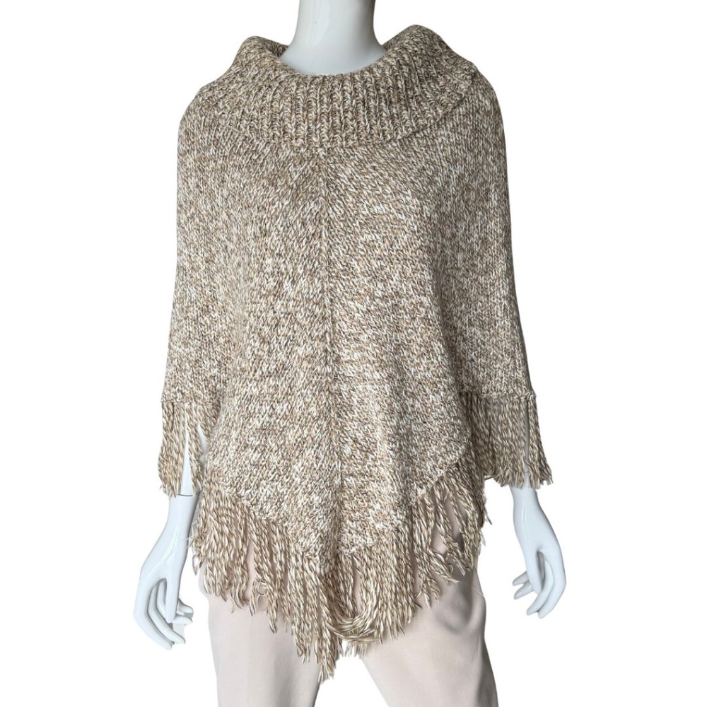 INC International Concepts Brown/Cream Knit Poncho Size Large